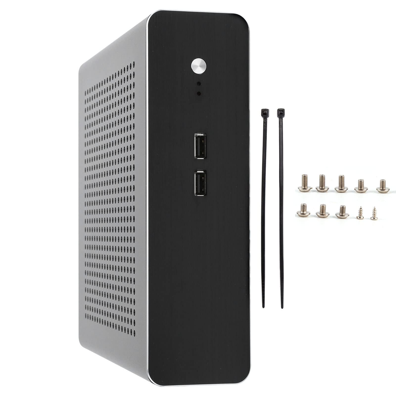 Restokki G60S Mini-ITX PC Case - Full Aluminum HTPC Chassis with DC-ATX Power Supply, USB 3.0 Ports (Black) | Compact Desktop Computer Case for Home Theater, Office & Gaming Setup