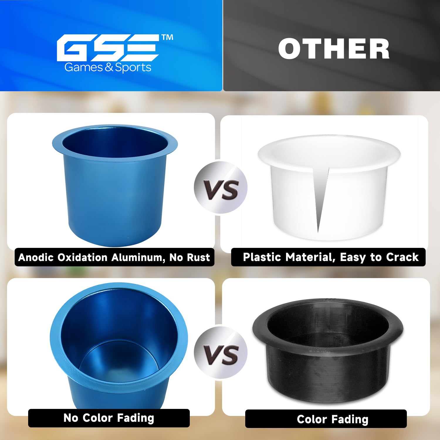 GSE Games & Sports Expert Jumbo Aluminum Cup Holder - 10 Pack Blue Drop-in Drink Holder for Casino Poker Tables, Office Desks, Boats, RVs, Cars & Trucks - Perfect for Parties, Tailgating & Outdoor Events