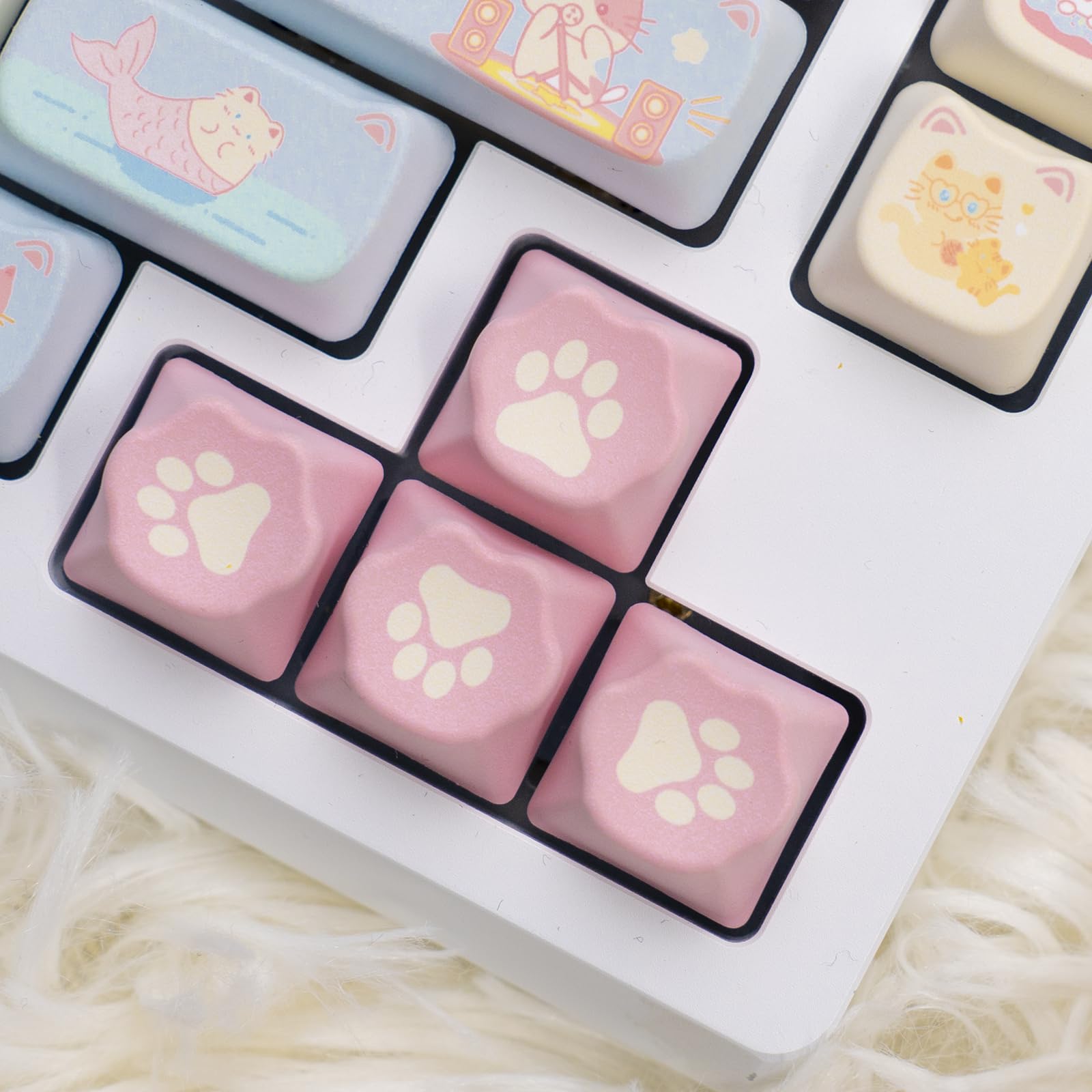 KiiBOOM Cat Paradise PBT Keycaps - 141 Keys for MX Switches | Gaming & Office Use