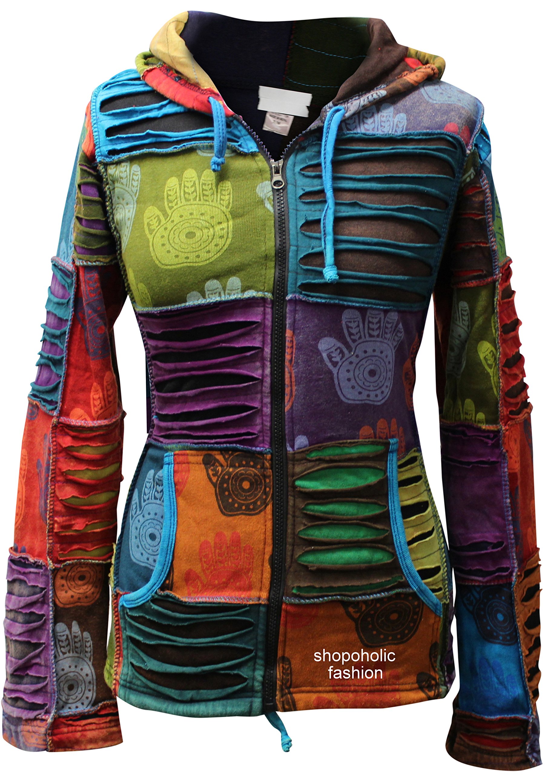Boho Women's Zip-Up Hoodie – Soft Henna Hand Pixie Hippie Rib Comfort Pullover | Cozy Casual Wear for Yoga, Travel & Street Fashion