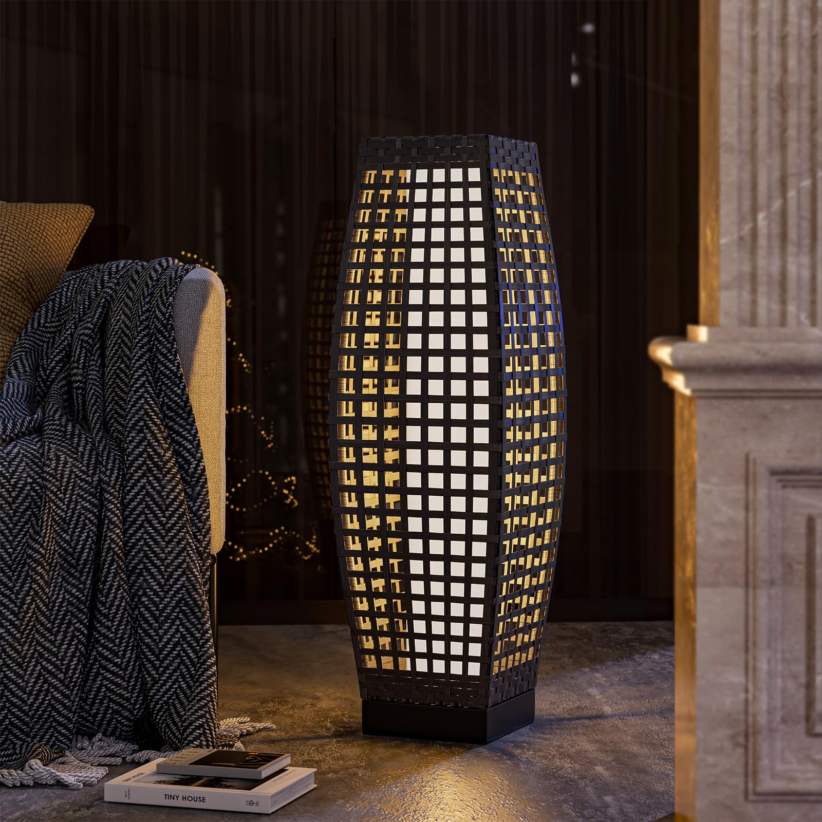 Solar Powered Outdoor Floor Lamp - Waterproof Weather Resistant Square Pattern Solar Lantern for Backyard, Porch, Garden, Deck | Perfect for Christmas Decorations, Patio Lighting & Nighttime Ambiance