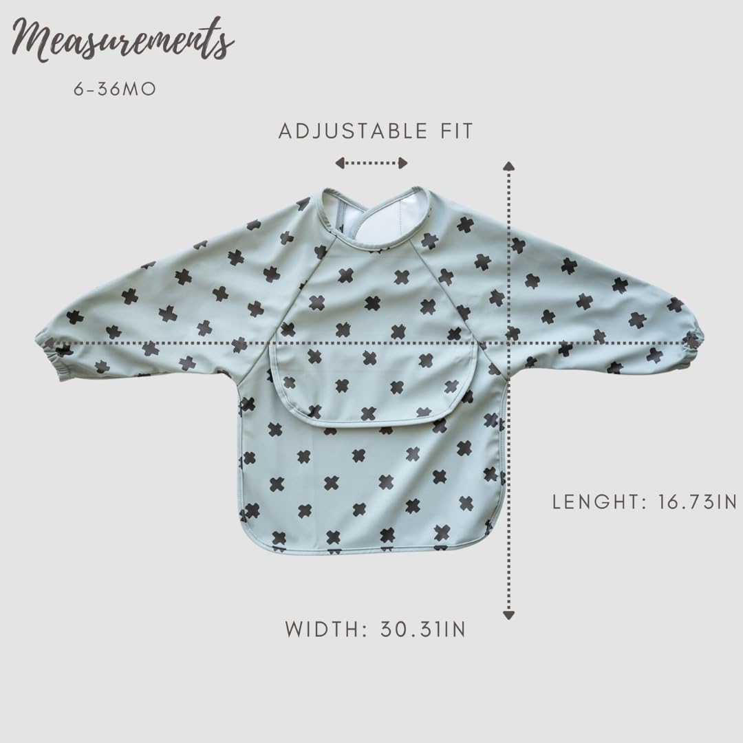 Premium Soft Waterproof Baby Bibs with Pocket for Toddlers 6-36 Months - Cute Long Sleeve Feeding Bibs for Messy Eaters - Ideal for Meal Time, Snacks & Daycare Use