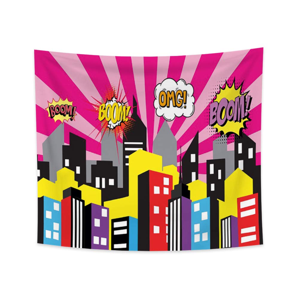 YongFoto 33.9x27.6 Inch Cartoon Cityscape Tapestry - Anime Japan Superhero Iron Man Wall Hanging Decor for Bedroom, Dorm, Party | Perfect for Birthday Decorations, Home Decor & Gift Ideas