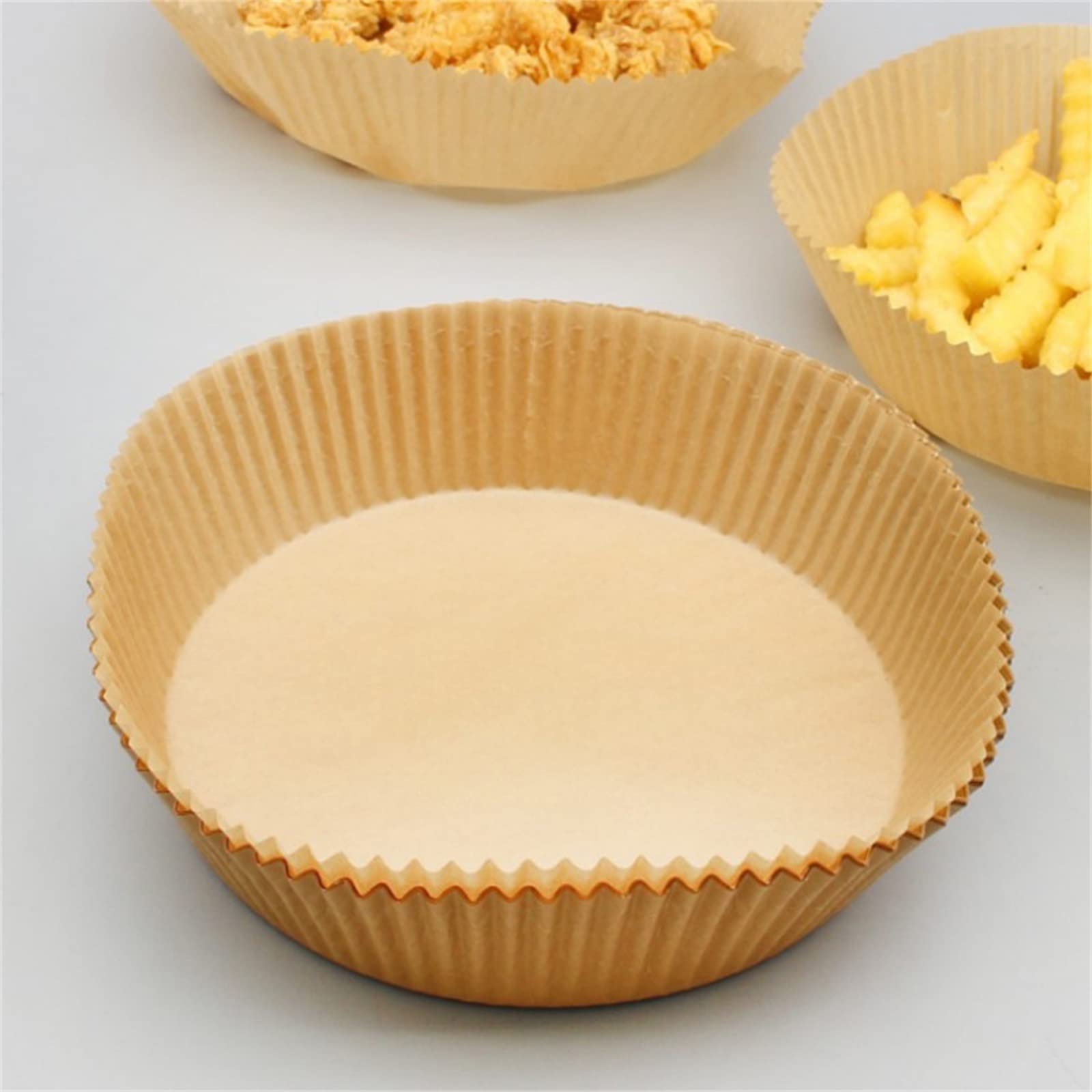 50PCS Disposable Air Fryer Paper Liners - Waterproof, Non-Stick & Heat Resistant Baking Mats for Oven, Microwave, Steamer | Perfect for Healthy Cooking, Meal Prep & Easy Cleanup (7.87inch, Brown)