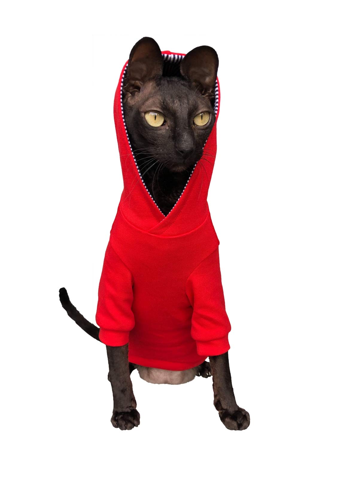 Red Sphynx Cat Hoodie for Hairless Cats - Soft & Comfortable Naked Cat Clothes Size S - Perfect for Indoor Wear & Photo Shoots