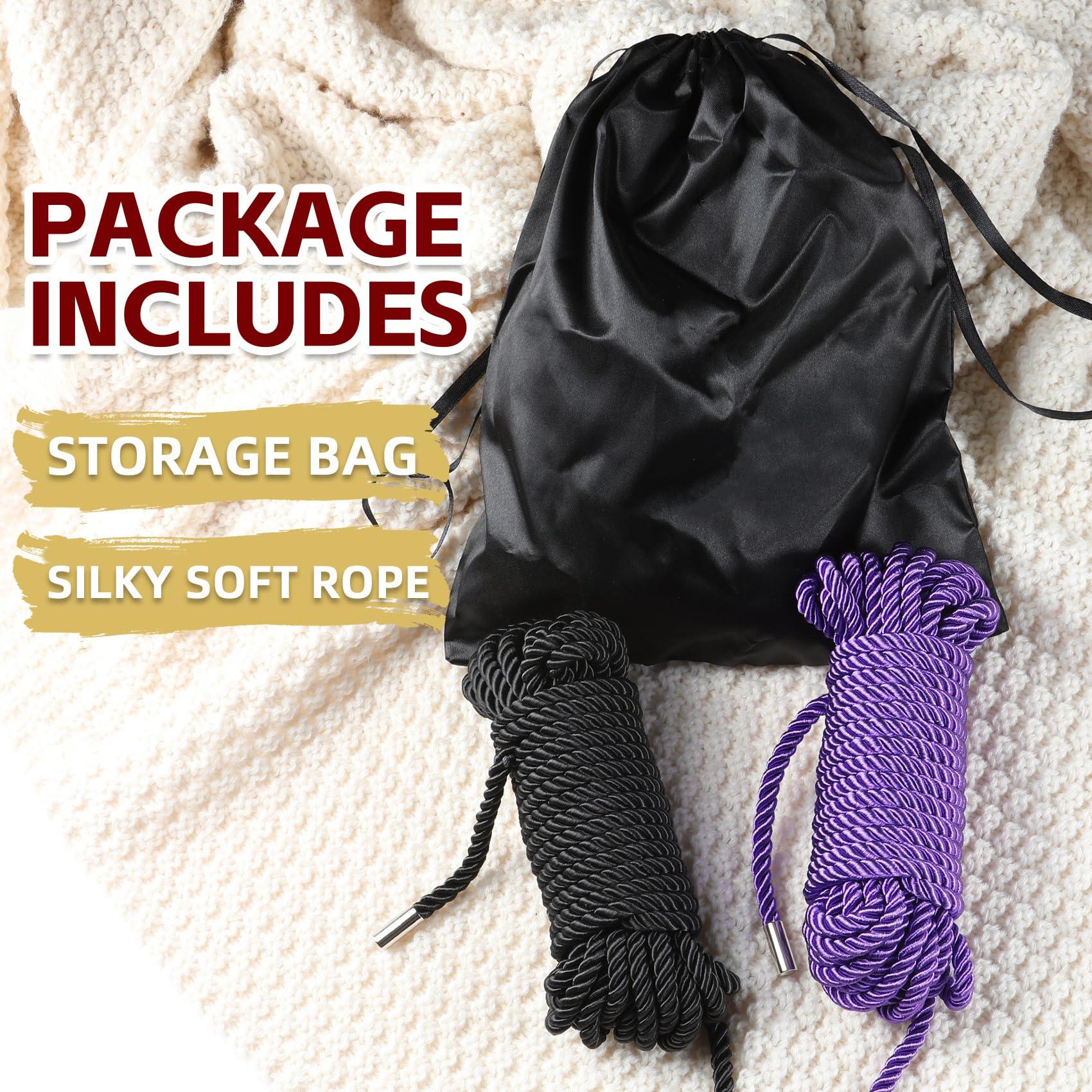 Premium BDSM Bondage Shibari Rope Kit - 32ft 8MM Soft Cotton Restraint Set for Beginners (Black/Purple) | Adult Fetish Toys for Couples, Women & Men | Perfect for Bedroom Play, Sensual Exploration & Kink Scenes