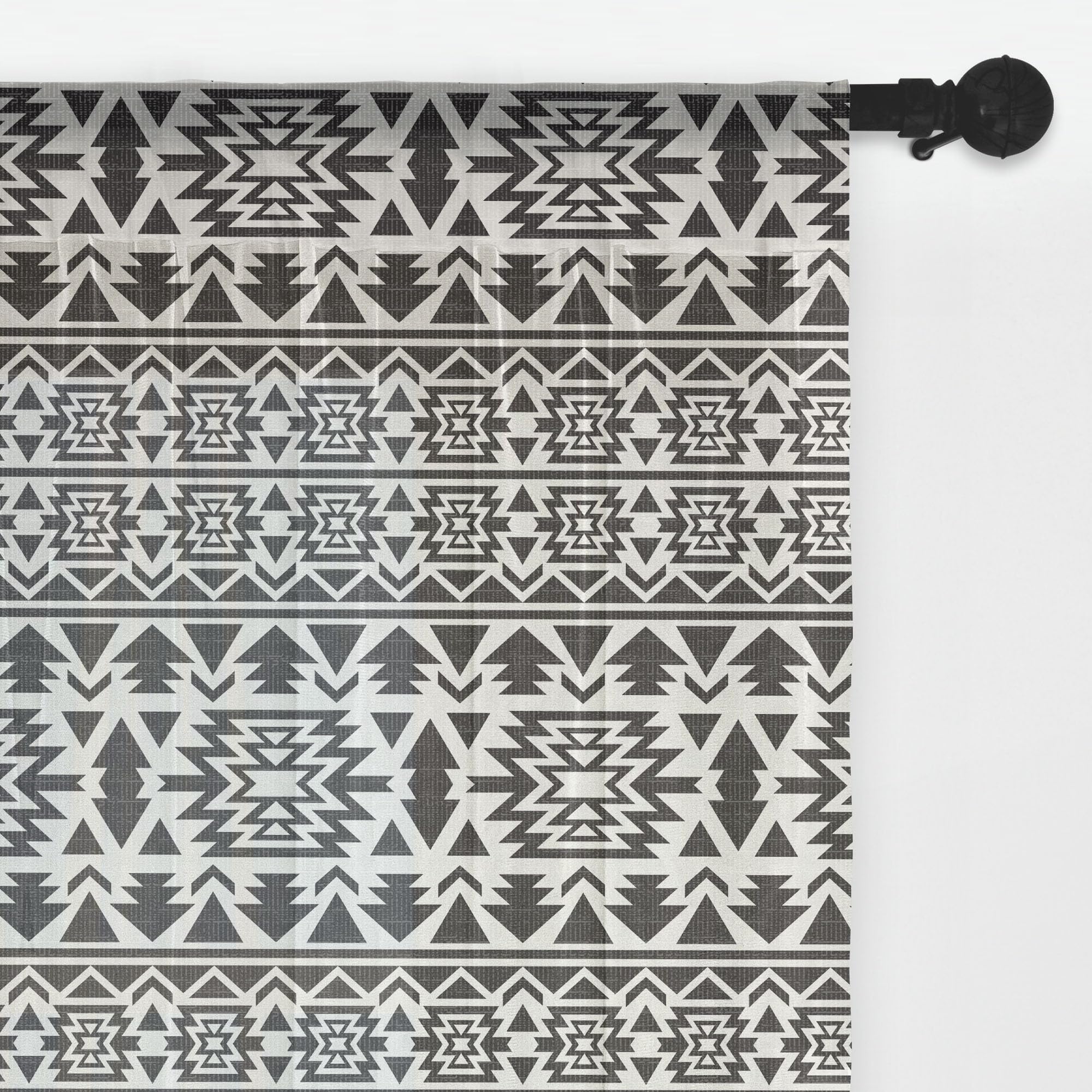 Ambesonne Black and White Tulle Curtains with Rod Pocket - Folk Art Mexican Mayan Triangle Pattern Sheer Drapes for Wedding, Party & Home Decor (2 Panels, 108