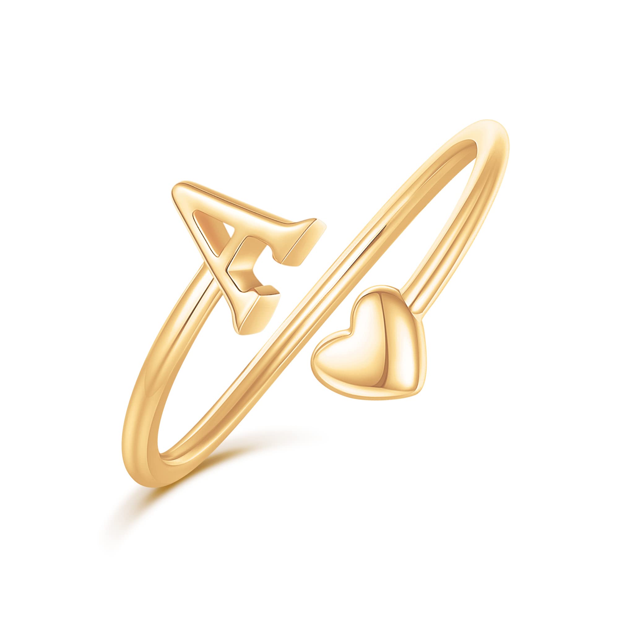 Heart Initial Rings for Women & Teen Girls - Adjustable Stackable Cute Letter Rings - Perfect for Valentine's Day Gifts, Birthday Presents & Everyday Wear