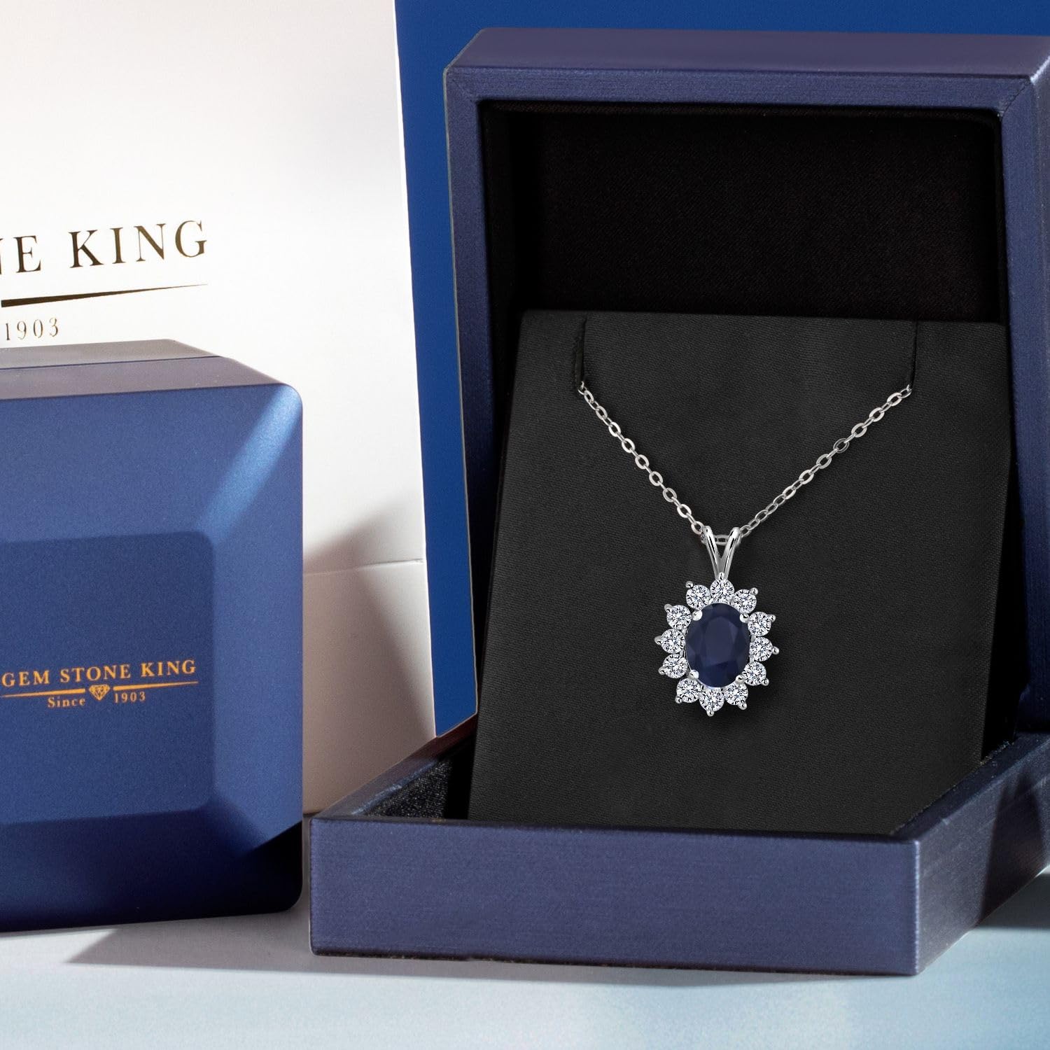 14K White Gold Blue Sapphire Pendant Necklace for Women - 2.39 Ct Oval September Birthstone Jewelry with 18 Inch Chain | Elegant Gift for Anniversary, Birthday & Special Occasions
