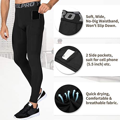 LEICHR Men's Compression Pants - Moisture Wicking Athletic Leggings with Pockets for Running, Football & Gym Workouts | Cool Dry Sports Baselayer for Active Lifestyles