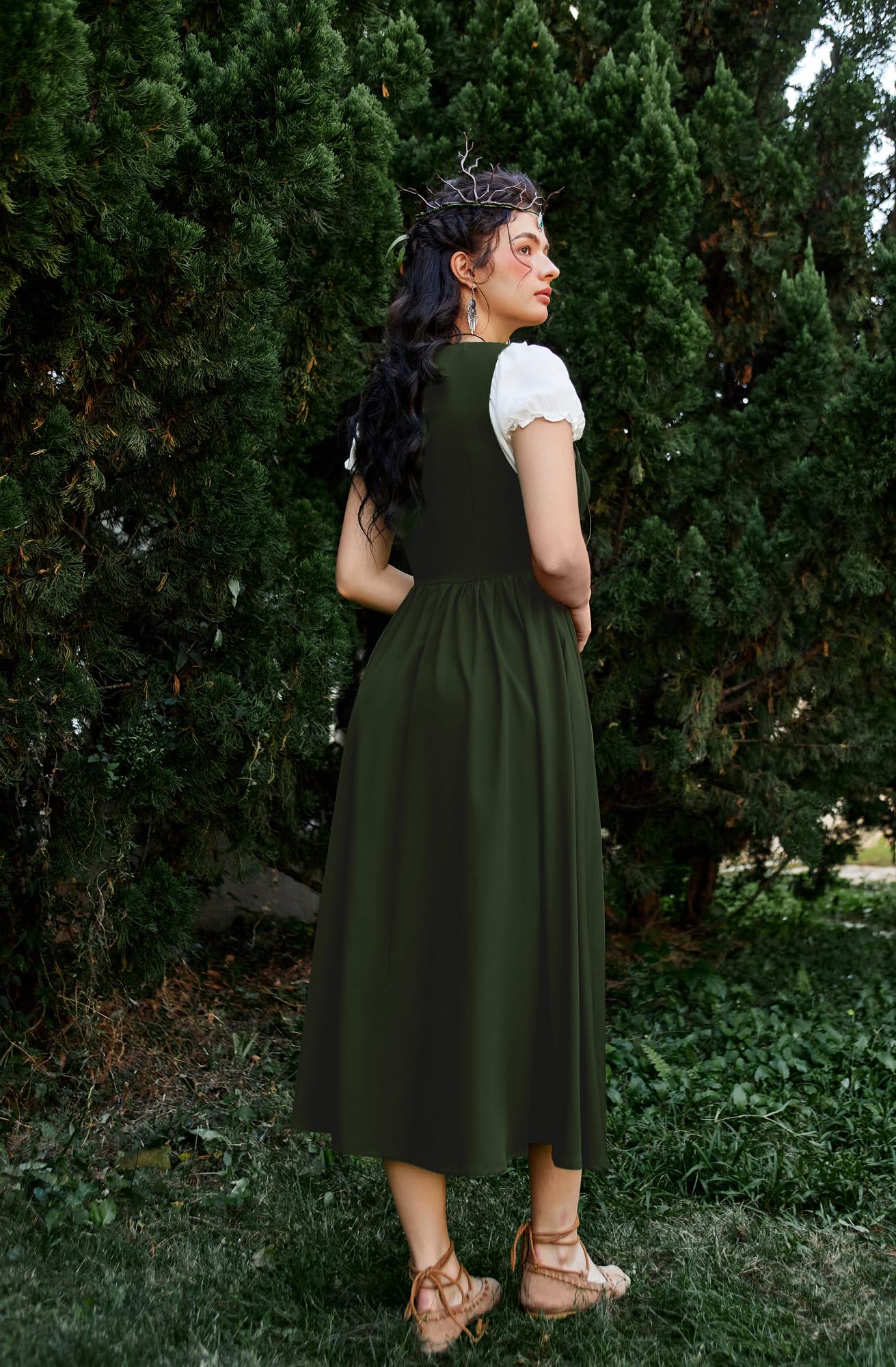 Scarlet Darkness Women's Renaissance Dress - Peasant Medieval Maxi Dress with Short Sleeves | Perfect for Renaissance Faires, Cosplay & Historical Reenactments