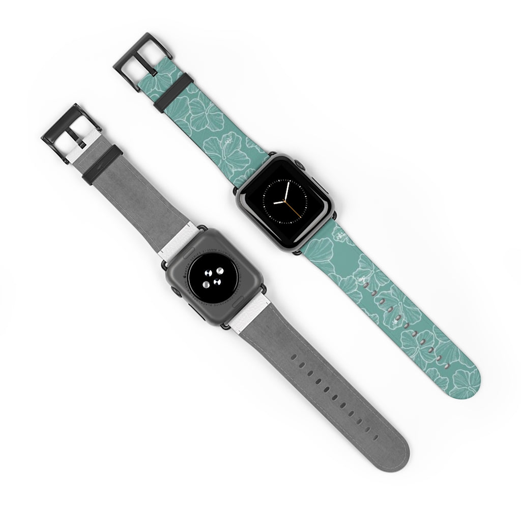 Premium Teal Hibiscus Watch Band - Stylish & Durable Replacement Strap for Apple Watch, Fitbit & Samsung - Perfect for Workouts, Casual Wear & Outdoor Activities