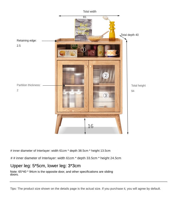 Oak Solid Wood Sideboard with Sliding Doors - Rustic Farmhouse Buffet Cabinet for Dining Room Storage & Living Room Decor
