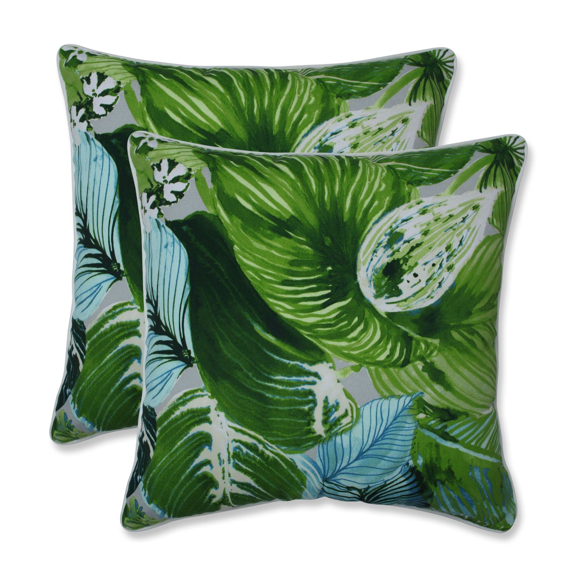 CC Home Furnishings Set of 2 Green and White Outdoor Patio Square Throw Pillows 18.5