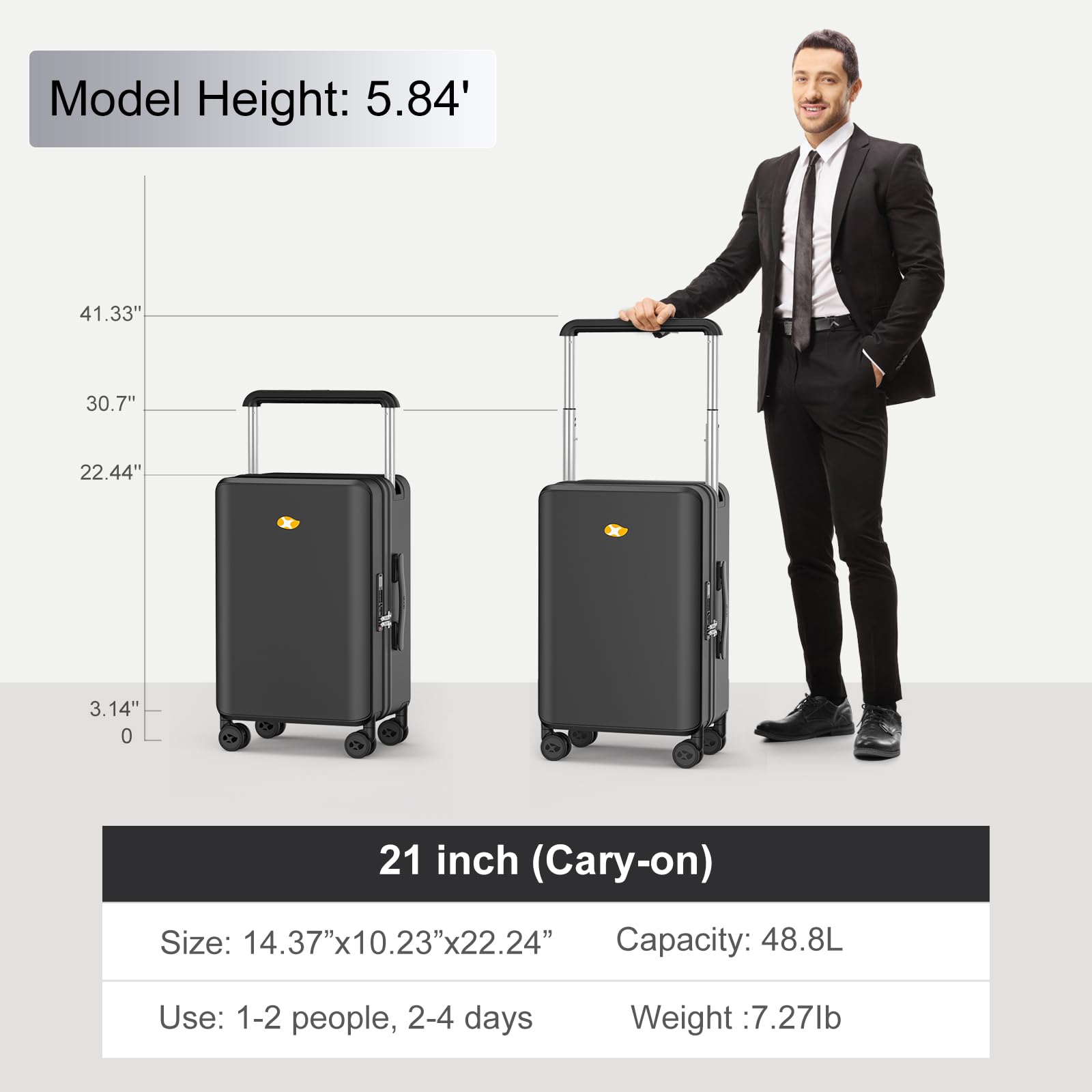 20 Inch Lightweight Hardside Carry On Luggage with Spinner Wheels & Telescopic Handle - TSA Approved Locks, 100% PC Hard Shell Suitcase for Travel (Jet Black) - Perfect for Business Trips, Weekend Getaways & Airplane Cabin Storage
