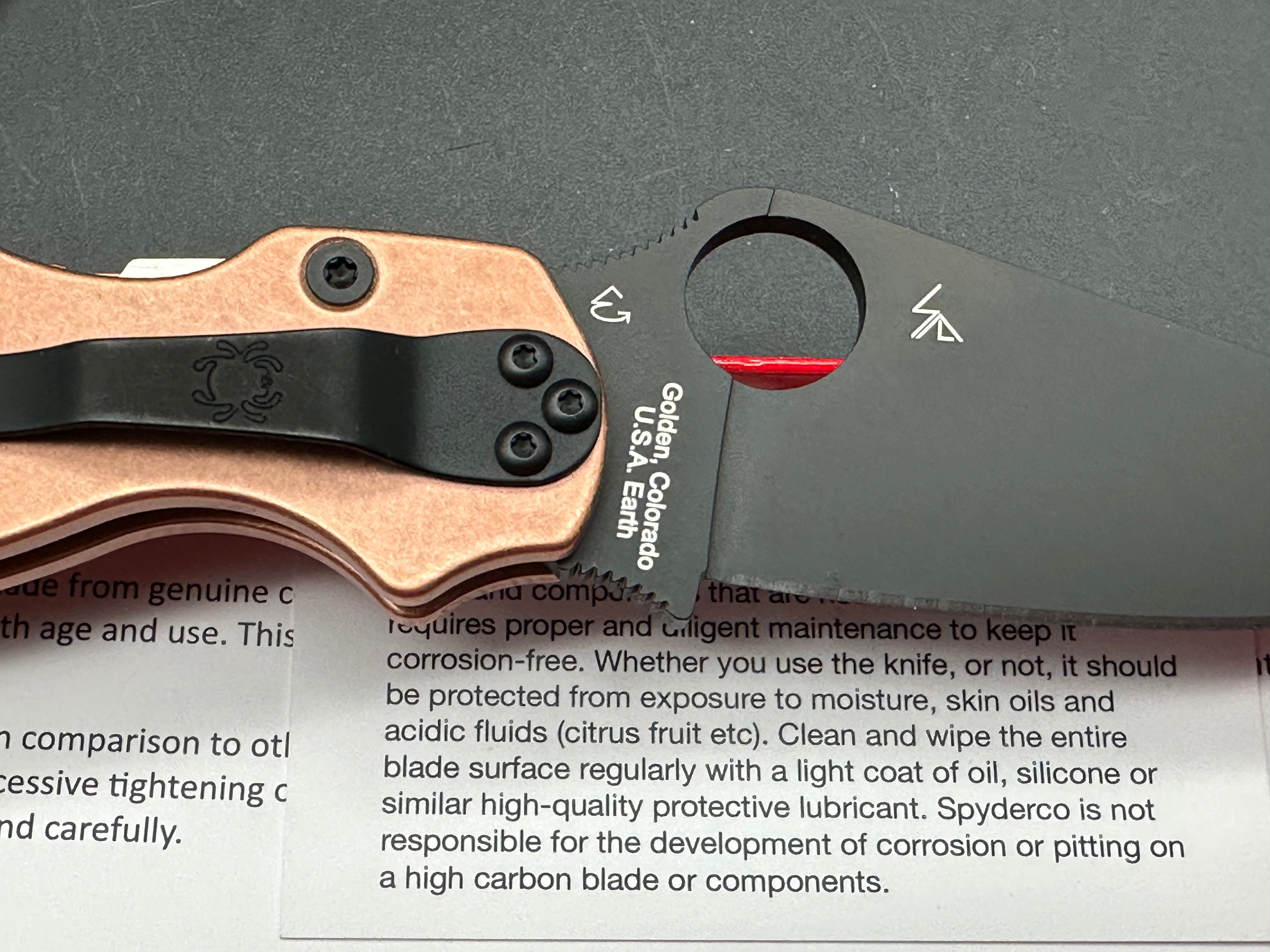 Spyderco Para 2 Folding Knife - Brand New in Box - Copper Rex45 Steel Blade - EDC, Camping & Outdoor Survival Tool
