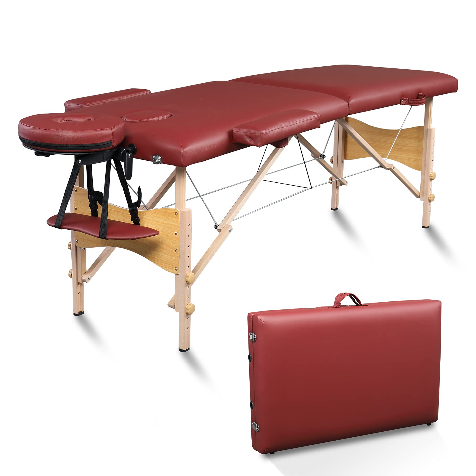 **84x23.6 Inch Foldable Portable Massage Table Spa Bed - Adjustable Height with Facial Cradle & Carry Case (Wine Red) - Perfect for Home, Salon, and Professional Massage Therapy**