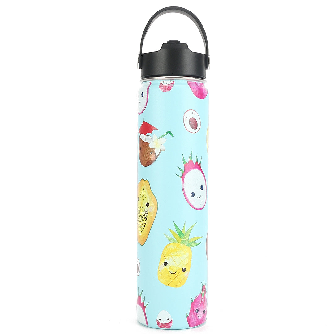 24oz Insulated Stainless Steel Water Bottle - Leak Proof, Double Wall Vacuum Flask for Hot & Cold Drinks - Perfect for Hiking, Gym, Travel & Outdoor Activities - Hawaii Fruits Mint Design