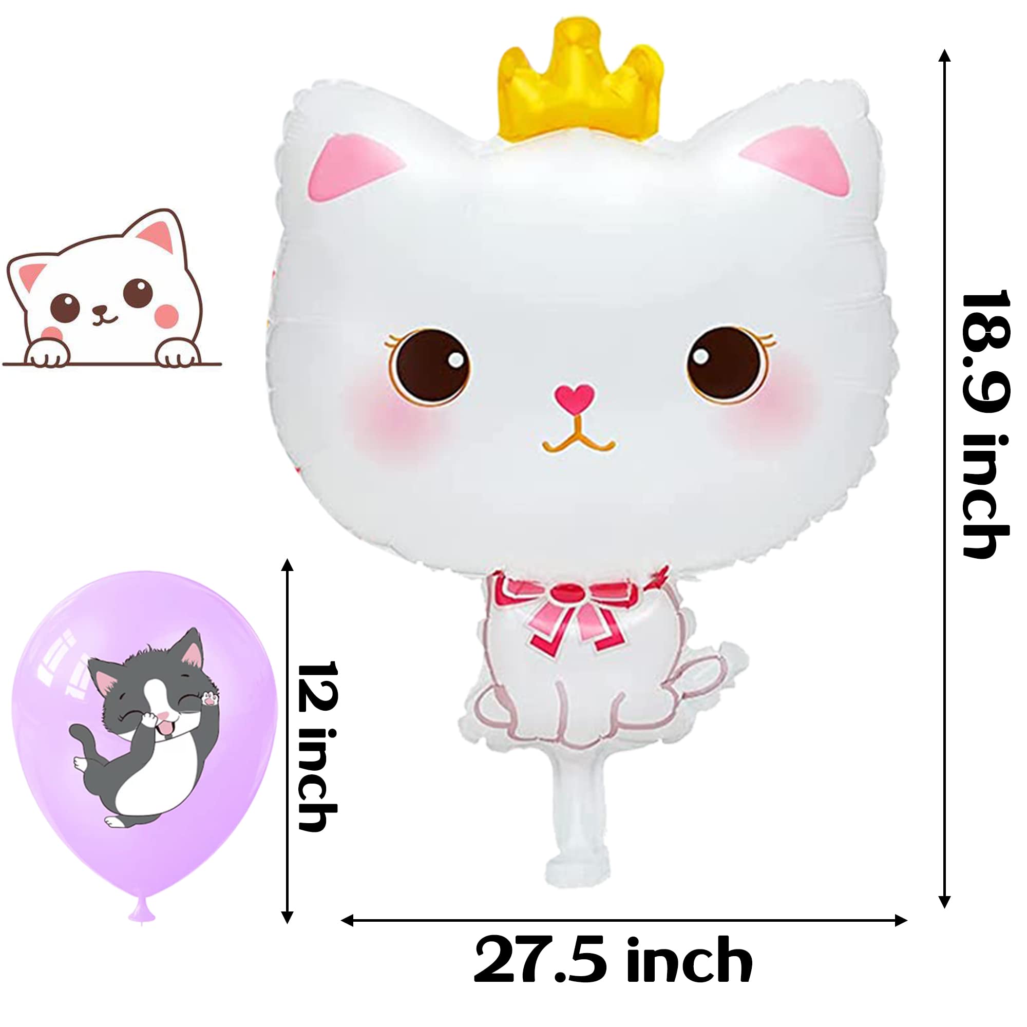 16 Cartoon Cat Print Latex Balloons & 4 Crown Cat Foil Balloons - Kitty Theme Party Decorations for Birthday, Baby Shower, Cat Lover Celebration - Perfect for Indoor/Outdoor Events, Photo Backdrops & Themed Parties