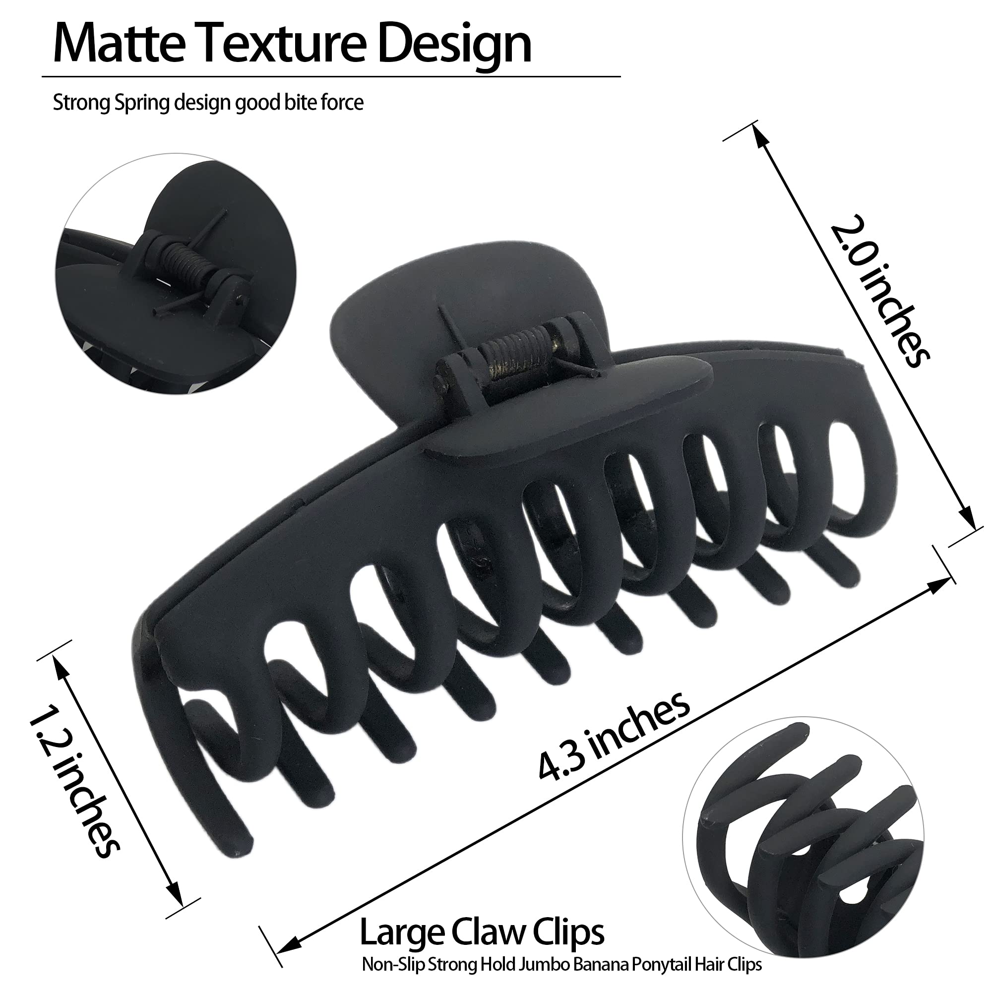 OWIIZI Big Hair Claw Clips for Women - Strong Hold Jumbo Clips for Long Thick Hair | Styling & Everyday Use