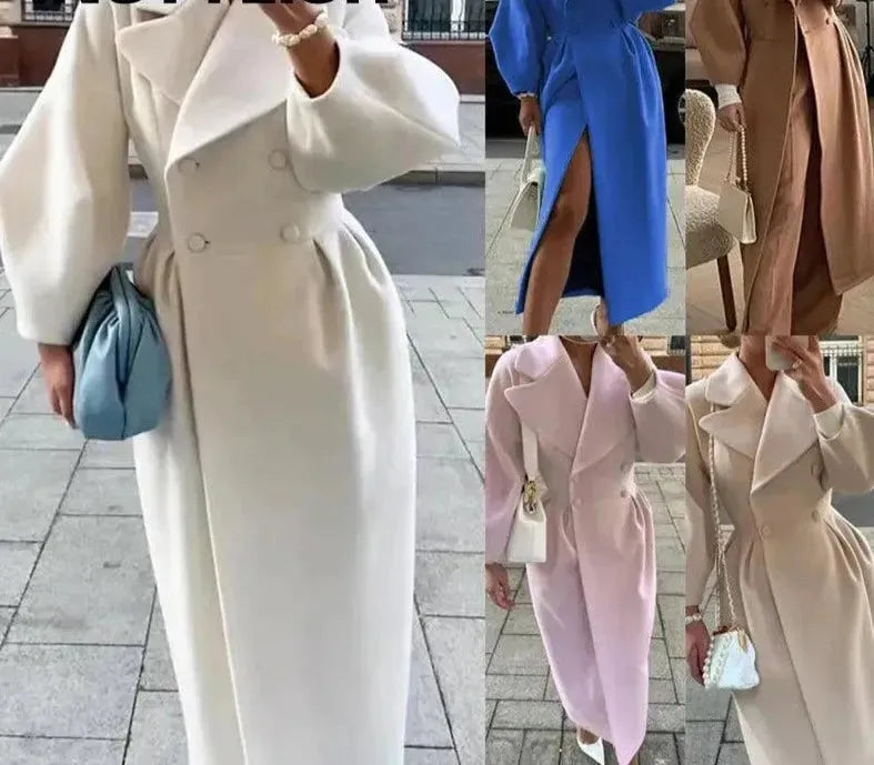 Women's Stylish Lantern Sleeve Overcoat - Elegant Long Trench Coat for Fall & Winter - Perfect for Office, Date Night & Special Occasions