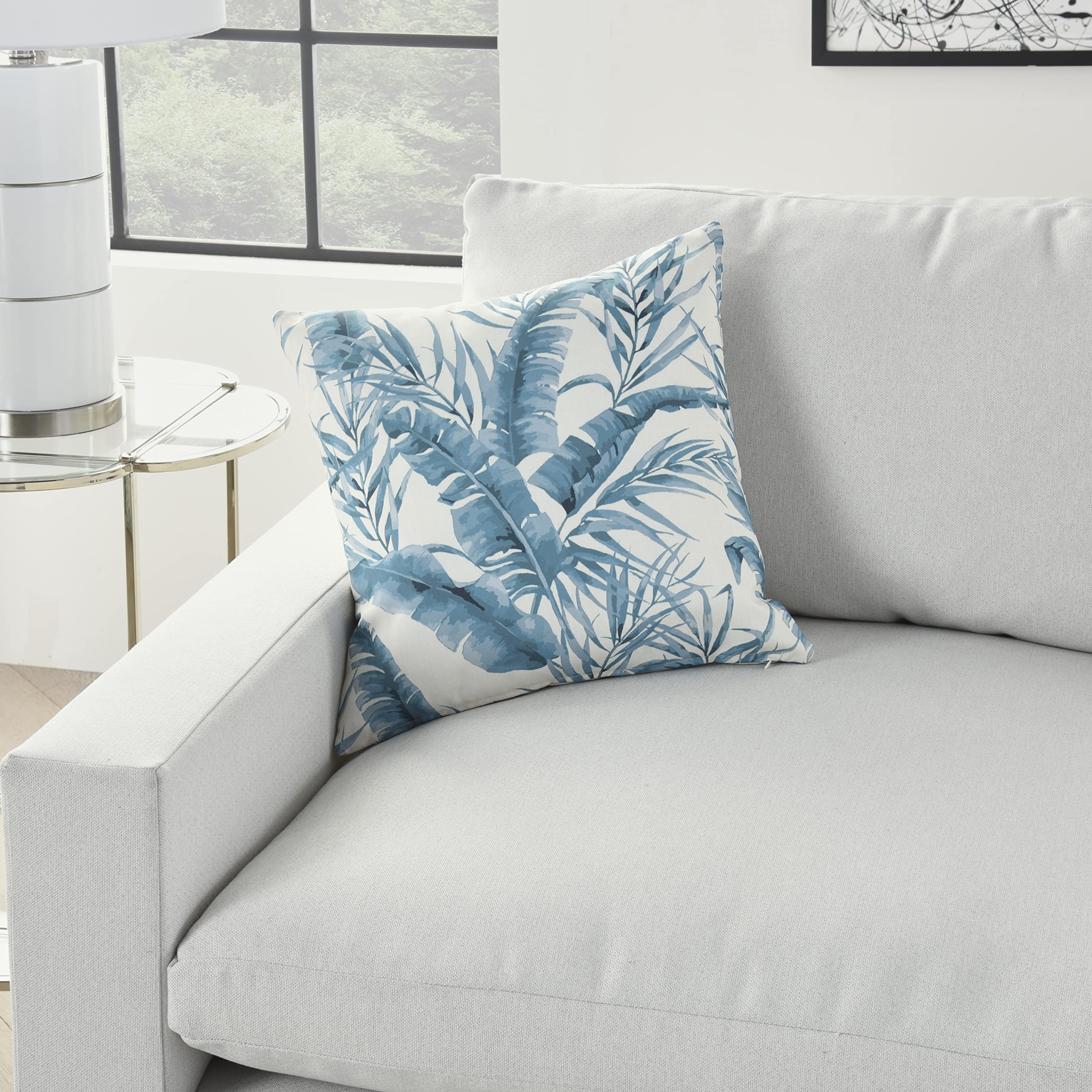 Premium 18x18 Inch Outdoor Throw Pillows - Chevron & Banana Leaf Design in Turquoise - Waterproof & UV Resistant for Patio, Poolside, Garden & Porch Decor