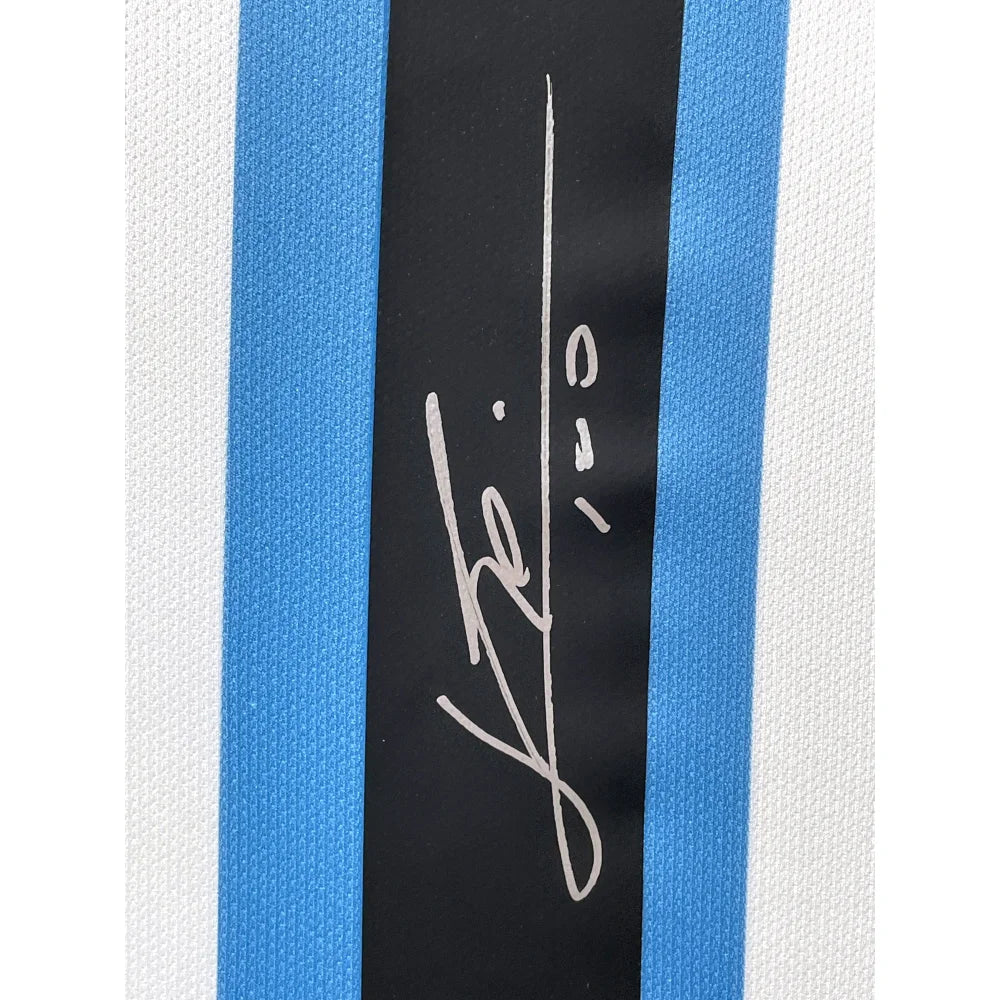 Lionel Messi Autographed Argentina 2022 World Cup Jersey - Framed with BAS Certificate - Perfect for Sports Memorabilia Collectors & Football Fans Display