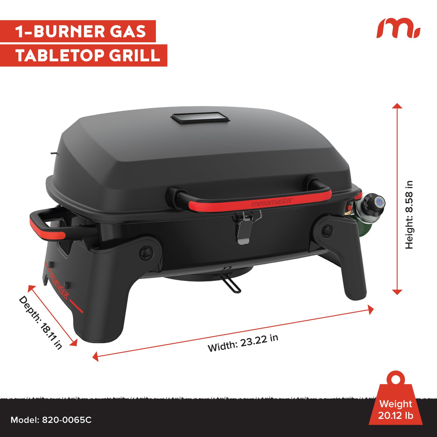 820-0065C Portable Gas Grill - 1 Burner Camping Stove for Outdoor Cooking, BBQ, Picnics & Tailgating | Compact Design with Foldable Legs (Red & Black) | Perfect for Backyard, Patio, Garden & RV Trips