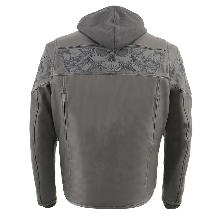 Milwaukee Leather Men's Crossover Scooter Jacket with Reflective Skulls & Removable Hood - Motorcycle Riding, Urban Fashion, Winter Outerwear