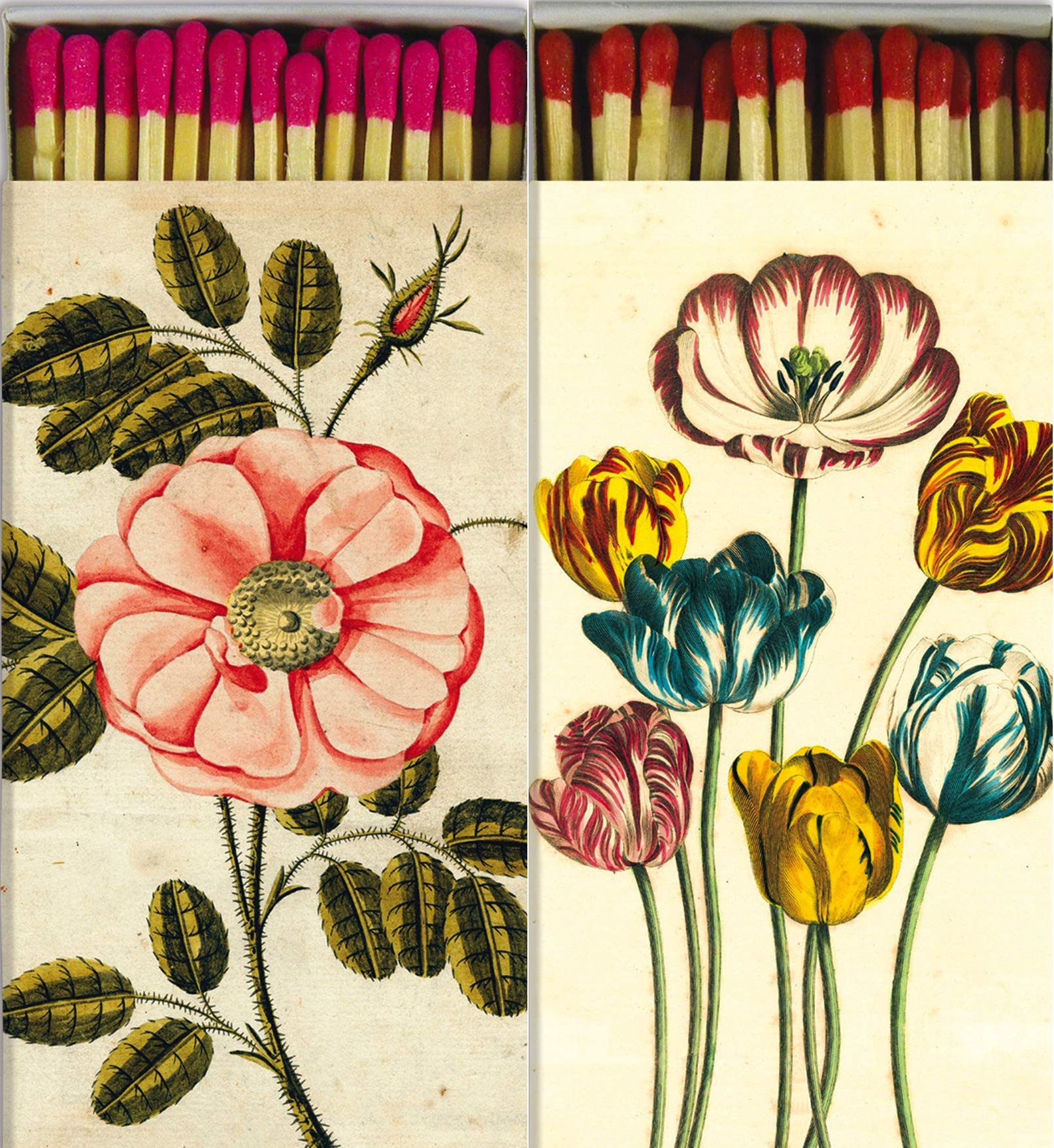 HomArt Floral Match Box Set - 2 Large with Long Matches for Candles & Fireplaces
