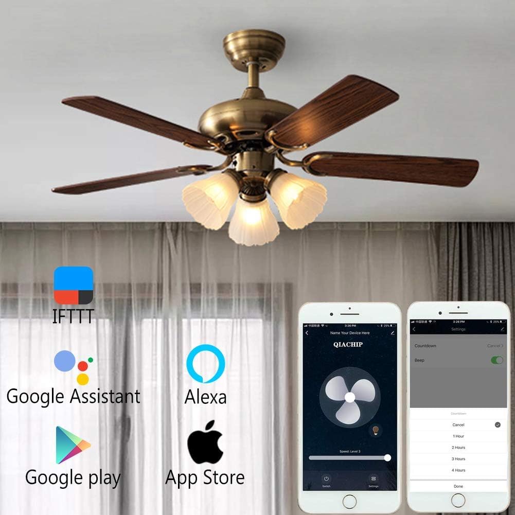 Smart WiFi Ceiling Fan with Light Kit & Remote Control - 3 Speed Settings, 4 Timer Modes - Works with Smart Life App, Alexa & Google Home - Perfect for Bedroom, Living Room & Home Office