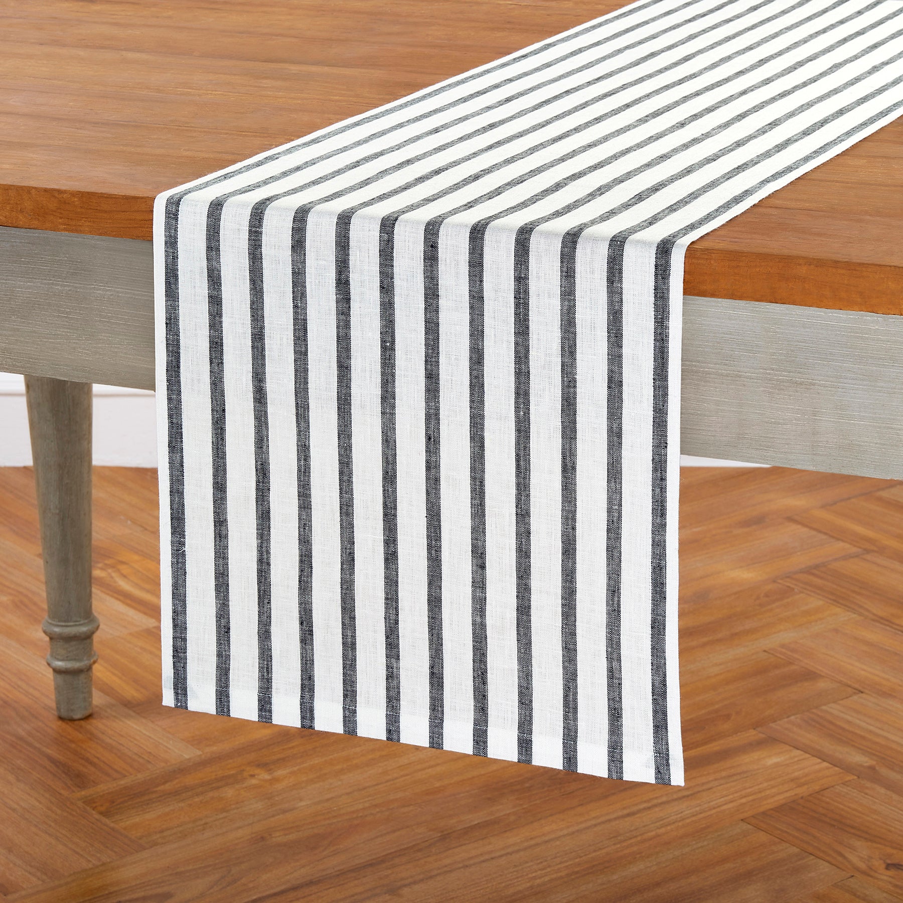 Madison Stripe Table Runner - Elegant Cotton Linen Dining Table Decor for Thanksgiving, Christmas & Wedding Parties - Home Kitchen Decorations