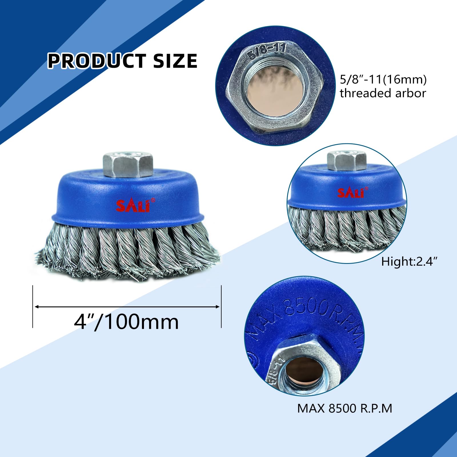 2 Pack 4 Inch Twisted Knotted Wire Cup Brush for Angle Grinder - Heavy Duty Rust Removal, Paint Stripping & Surface Cleaning - 5/8-11 Inch Arbor - Perfect for Metal Restoration, Auto Repair & Woodworking Projects