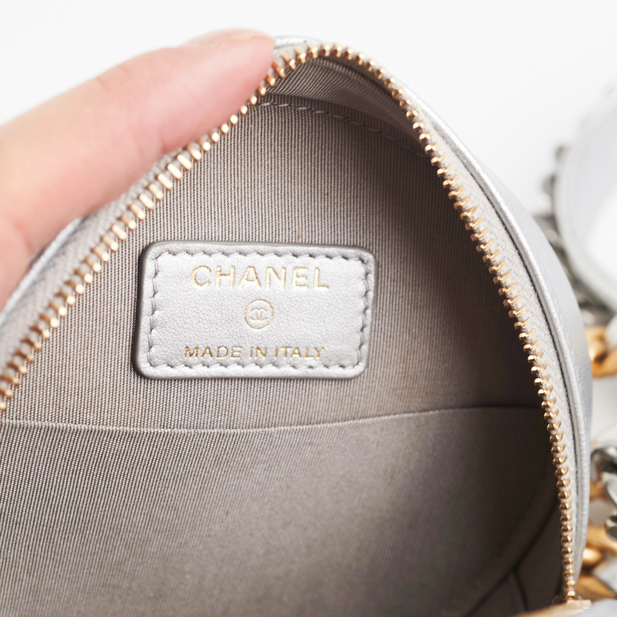 Chanel 19 Round Clutch Bag in Metallic Silver - Luxury Designer Handbag for Women | Perfect for Evening Parties, Weddings & Special Occasions