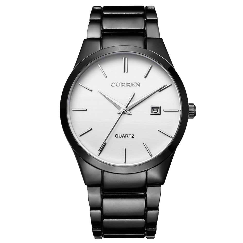 Classic Men's Analog Quartz Watch with Date - Black & Silver Stainless Steel Band for Business, Casual & Formal Wear | Perfect Gift for Men