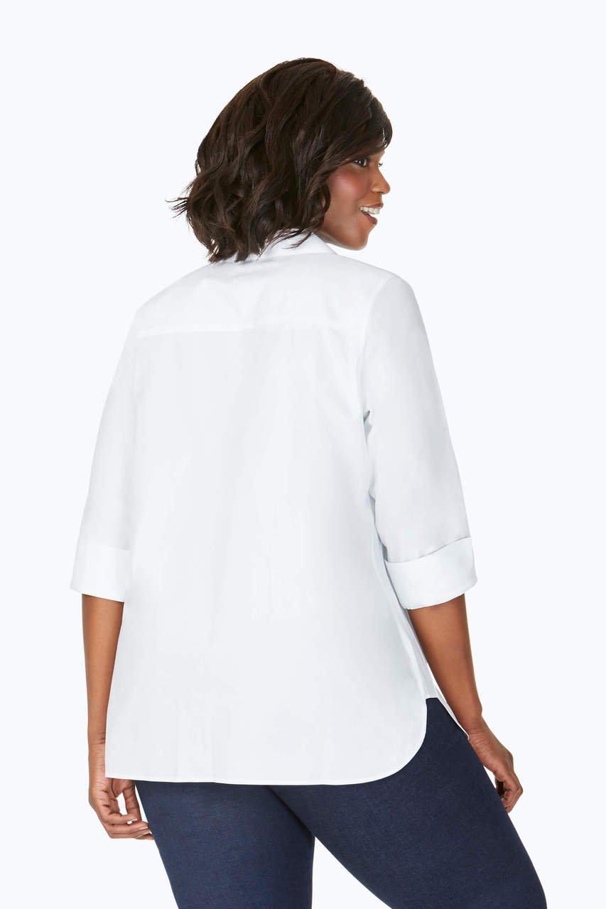 Pandora No Iron Pinpoint 3/4 Sleeve Tunic Shirt - Wrinkle-Free Women's Blouse for Work & Casual Wear | Perfect for Office, Travel & Everyday Outfits