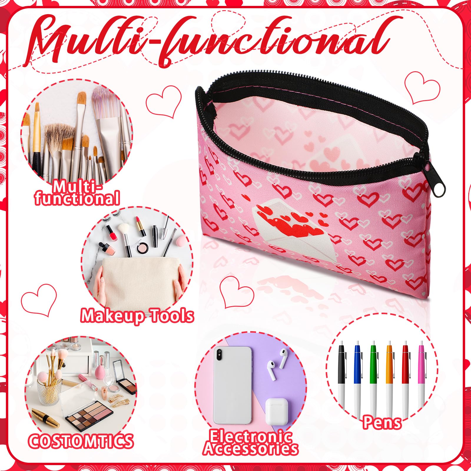 24 Pcs Valentine's Day Makeup Bags - Cute Cosmetic & Toiletry Zipper Pouches for Women | Perfect Gift Set for Valentine's, Travel, and Daily Organizing | Abbylike Beauty Essentials