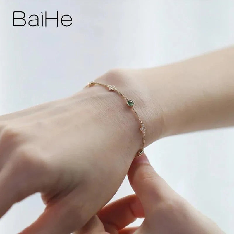BAIHE 18K Yellow Gold Tsavorite & Diamond Bracelet for Women - Elegant Fine Jewelry Gift, Trendy Green Gemstone Bracelet - Perfect for Parties, Weddings & Special Occasions