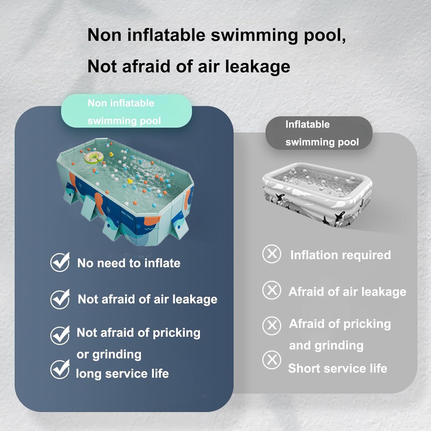 Foldable Hard Plastic Swimming Pool for Adults & Family - 2.6m Collapsible Rectangle Non-Inflatable Outdoor Pool | Portable Backyard Dog Pool for Pets | Perfect for Summer Parties, Kids Playtime & Pet Bathing