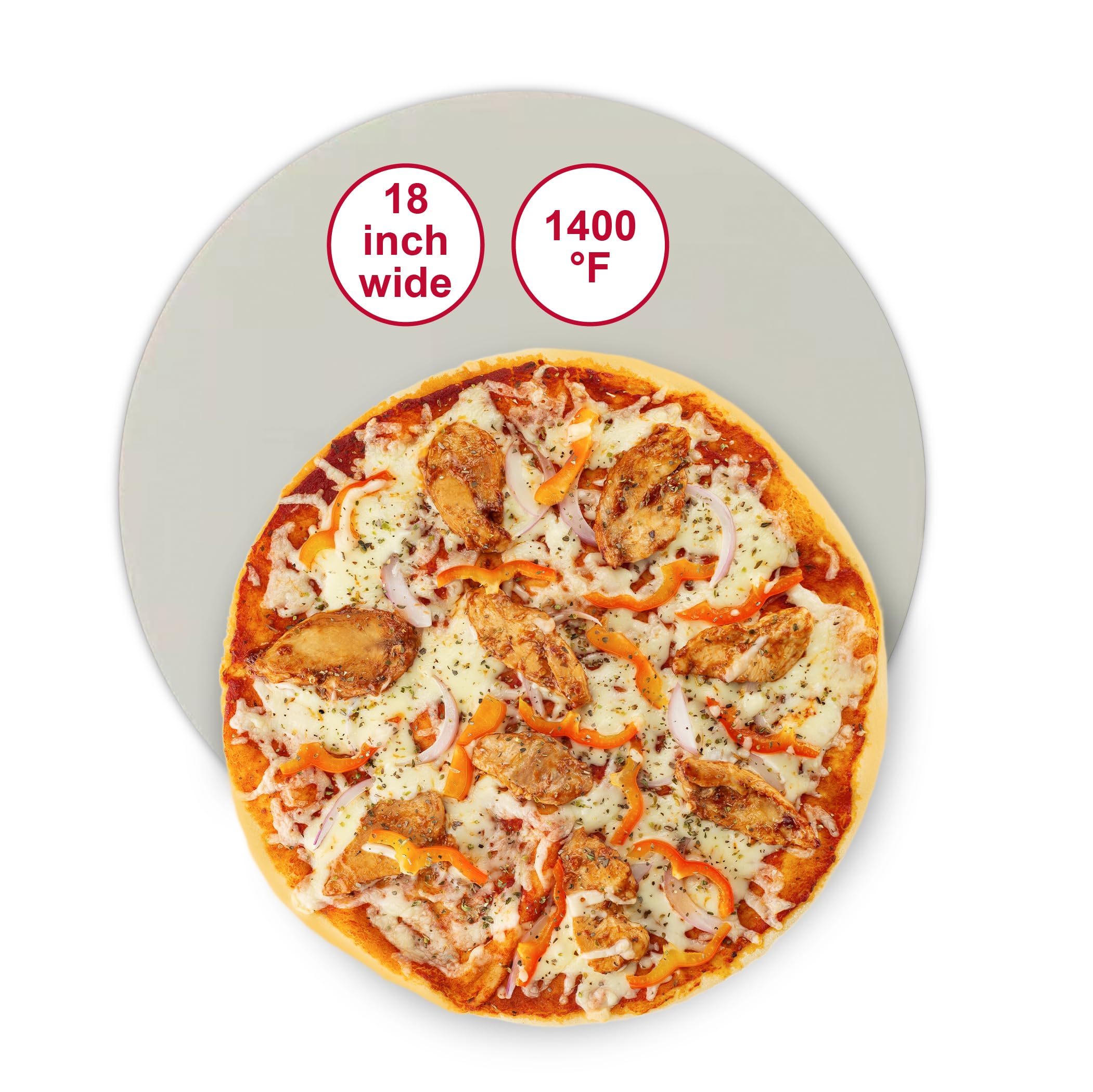 18 Inch Round Pizza Stone for Oven - Durable Ceramic Baking Stone Heat Resistant to 1472°F - Perfect for Homemade Pizza, Bread, Cookies & Baking - Ideal for Wood Fire Ovens, Gas & Electric Stoves