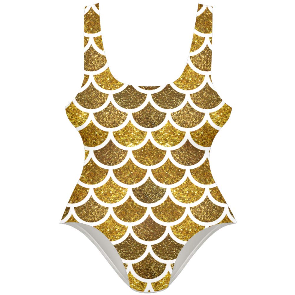MAPOLO Gold Fish Scale One Piece Swimsuit for Women - Sexy High Cut Bathing Suit for Beach, Pool Party & Vacation