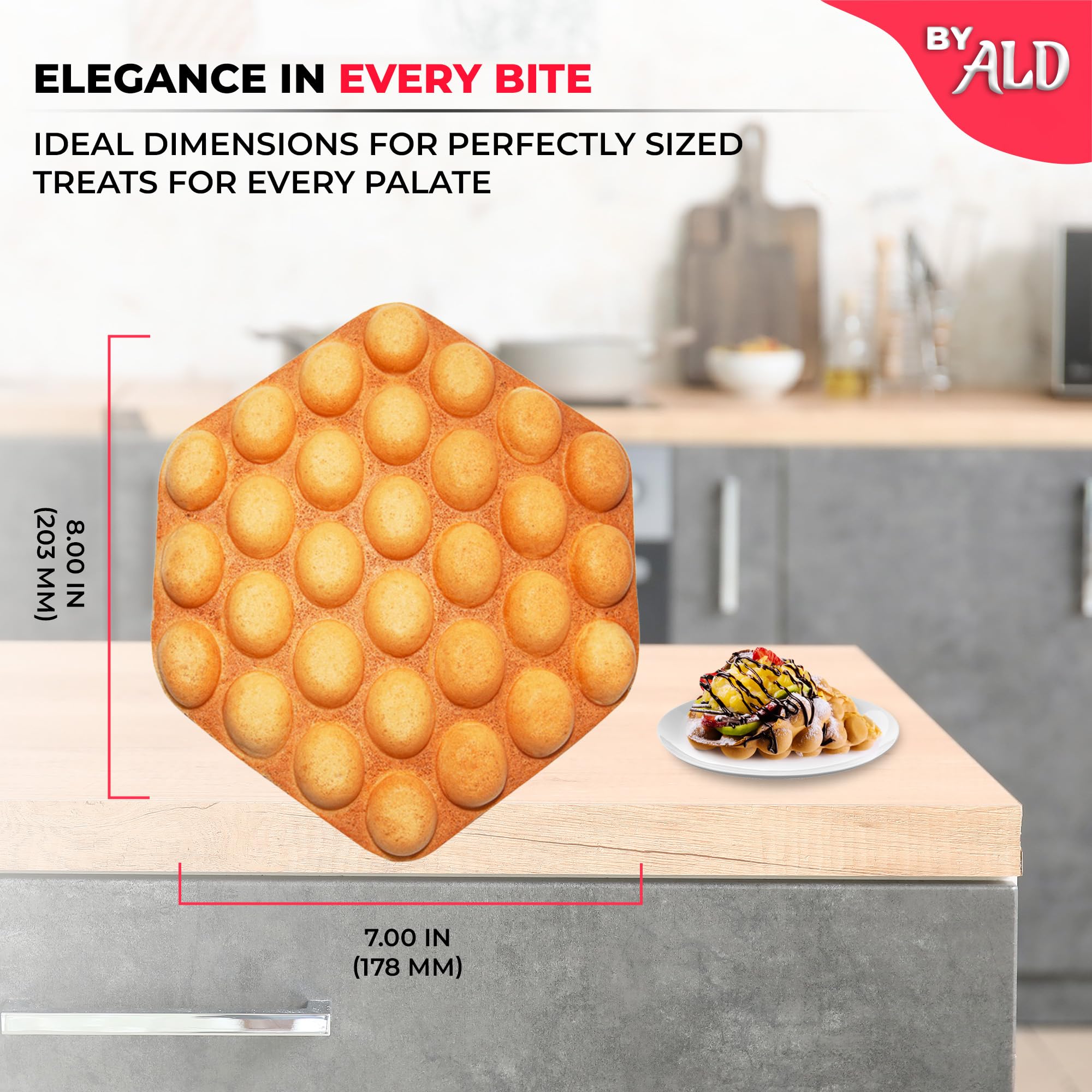 Professional Bubble Waffle Maker Machine - Large Hexagon Egg Waffle Iron with 360° Rotation & Nonstick Coating | 110V Single | Perfect for Home Breakfast, Dessert Shops & Bubble Tea Cafes