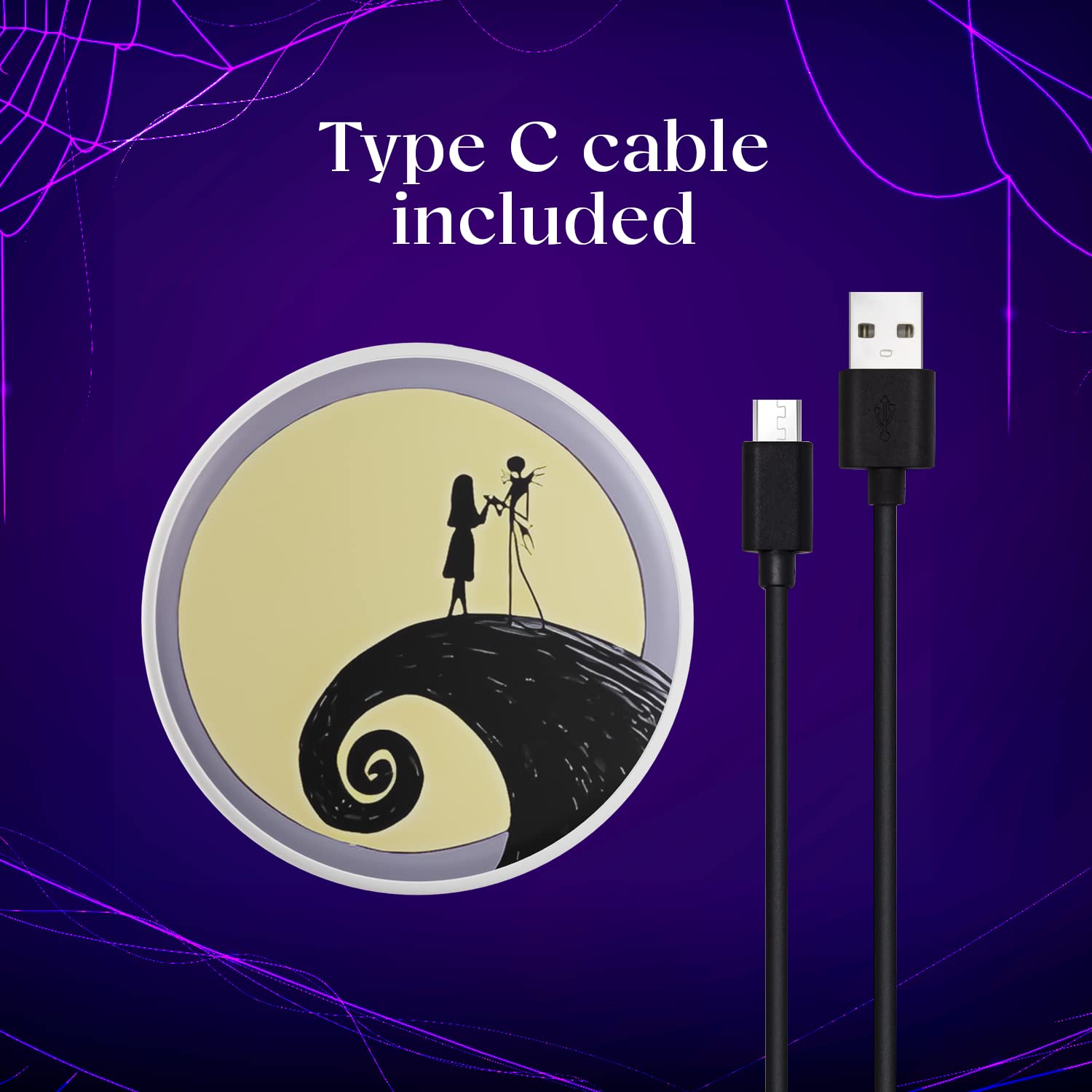 Tim Burton’s The Nightmare Before Christmas Wireless Charging Pad - Jack and Sally Themed Qi-Certified Fast Charger - Perfect Gift for Disney Fans (Men & Women) - Ideal for Bedside, Office Desk & Nightstand Decor