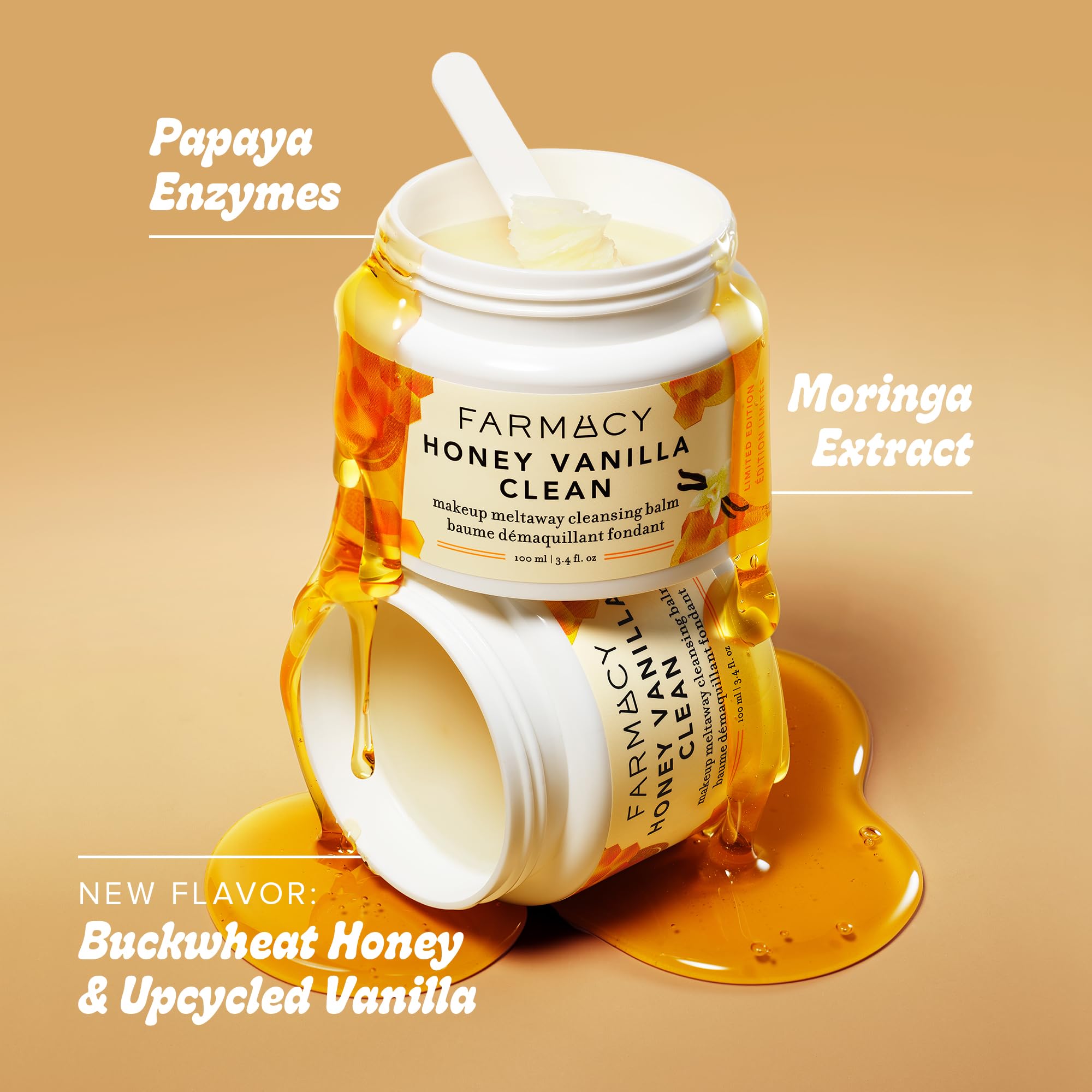 Farmacy Honey Vanilla Makeup Remover Cleansing Balm - Waterproof & Oil-Based Facial Cleanser for Sensitive Skin - Gentle Exfoliating Double Cleanse - Transforms from Balm to Milky Lather (100ml) | Perfect for Removing Long-Wear Makeup & Sunscreen Before Bedtime