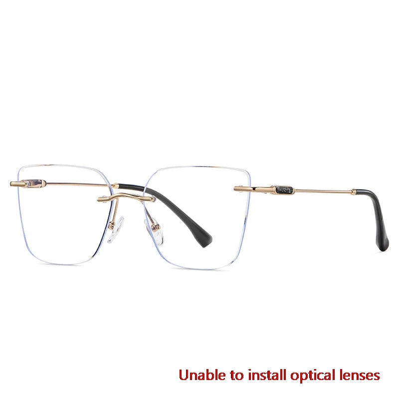 CCspace Women's Rimless Square Alloy Spring Hinge Eyeglasses - Lightweight Metal Frame Glasses for Reading, Working & Daily Use (Model 302086)