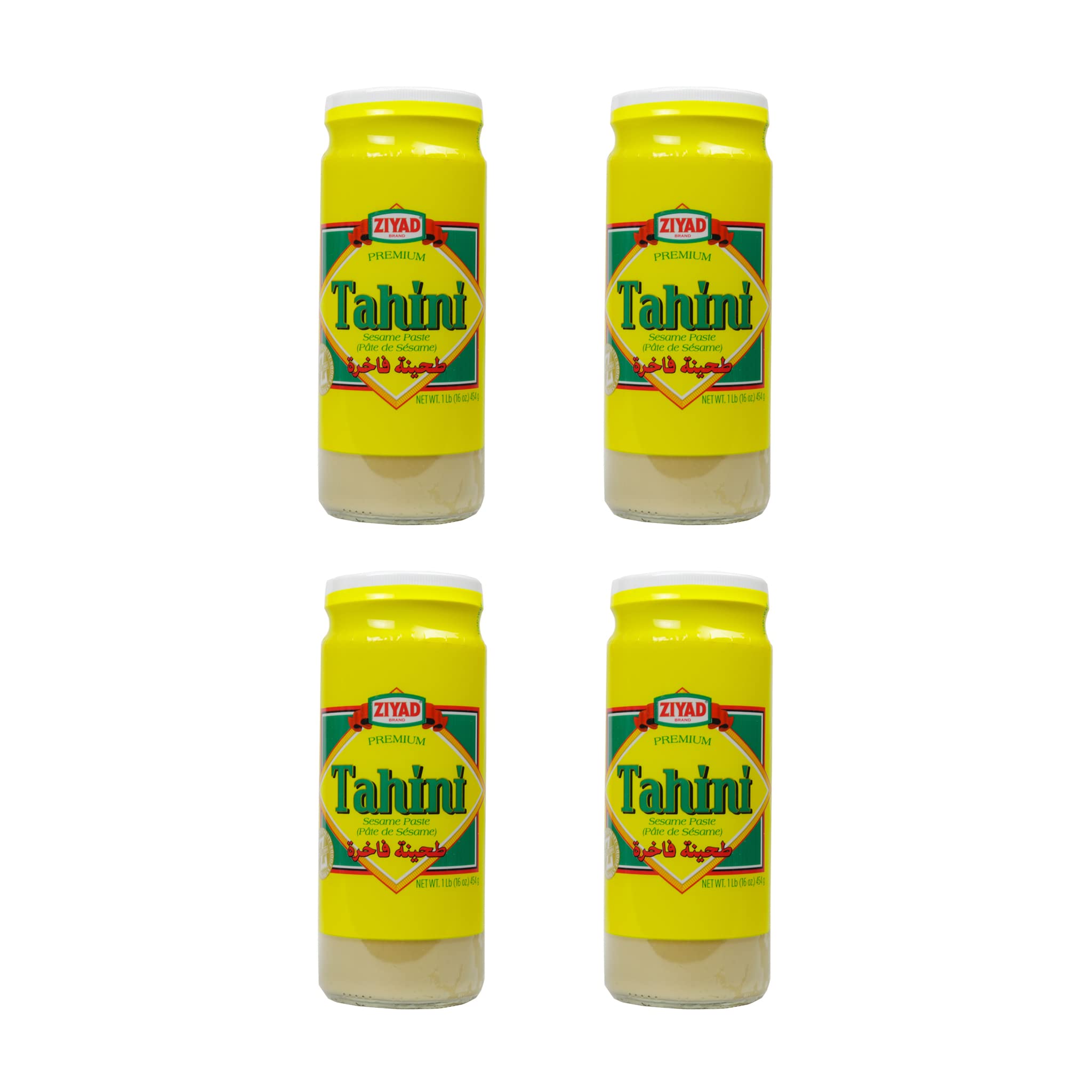 Premium Ziyad Tahini Sesame Paste - 100% Natural, No Additives or Preservatives - 16oz (Pack of 4) - Perfect for Hummus, Pita Bread, Salads, Dips & Middle Eastern Cuisine - Vegan & Gluten-Free