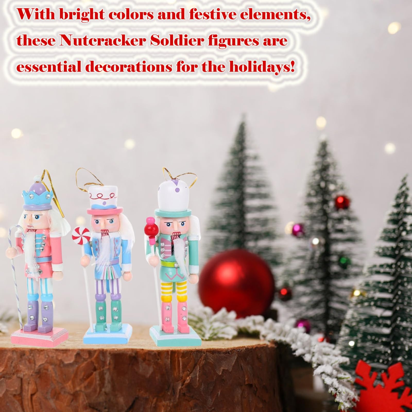 4 Pcs Wooden Christmas Soldier Nutcracker Ornaments - Traditional Holiday Decor for Shelves, Tables, Mantels & Christmas Tree - Perfect for Home, Office & Festive Party Decorations