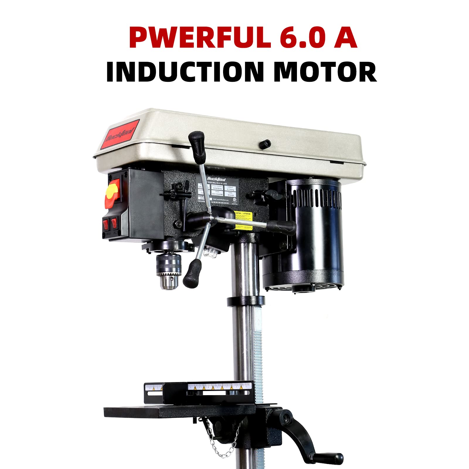 BUCKTOOL 10-Inch 6.0 Amp 3/4 HP 5-Speed Benchtop Drill Press with LED Work Light - Perfect for Woodworking, Metal Drilling & DIY Projects