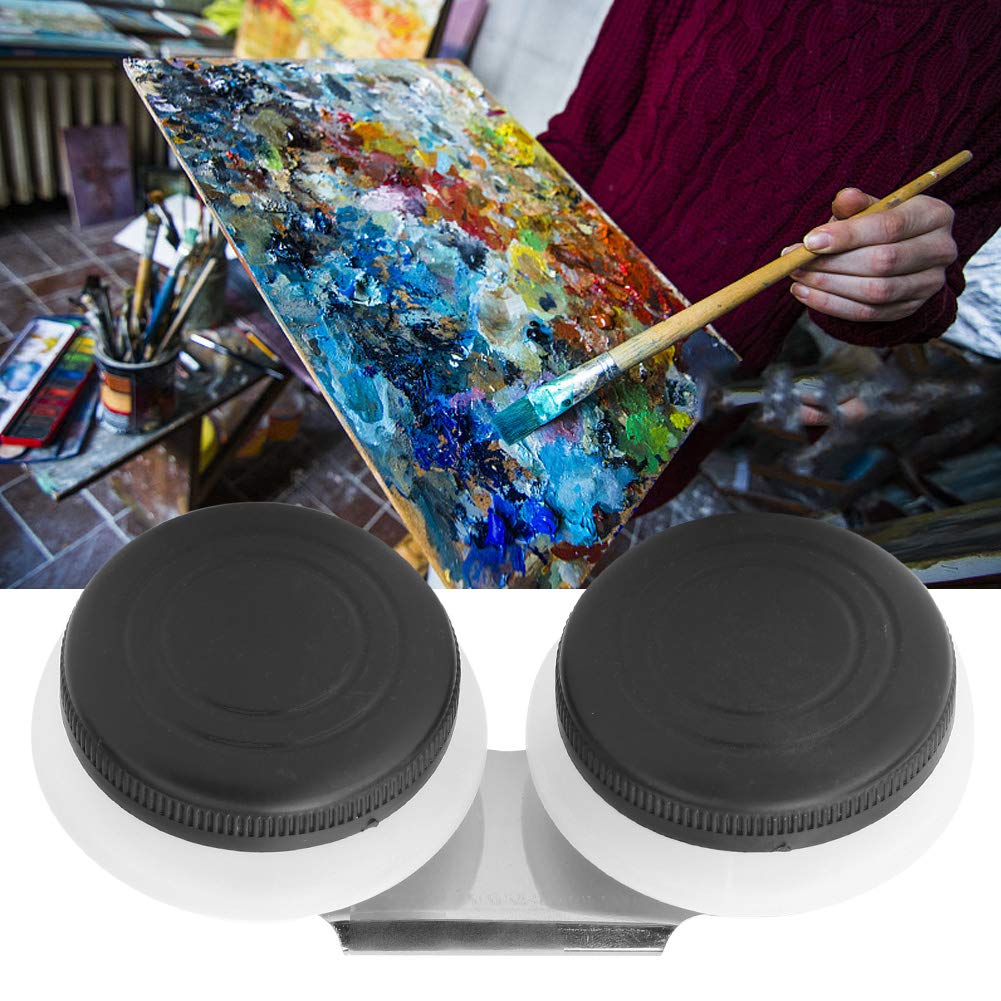 Premium Stainless Steel Oil Painting Palette Cup with Lid - Double Dipper for Acrylic & Oil Paint - Artist Paint Mixing Container for Studio & Outdoor Painting