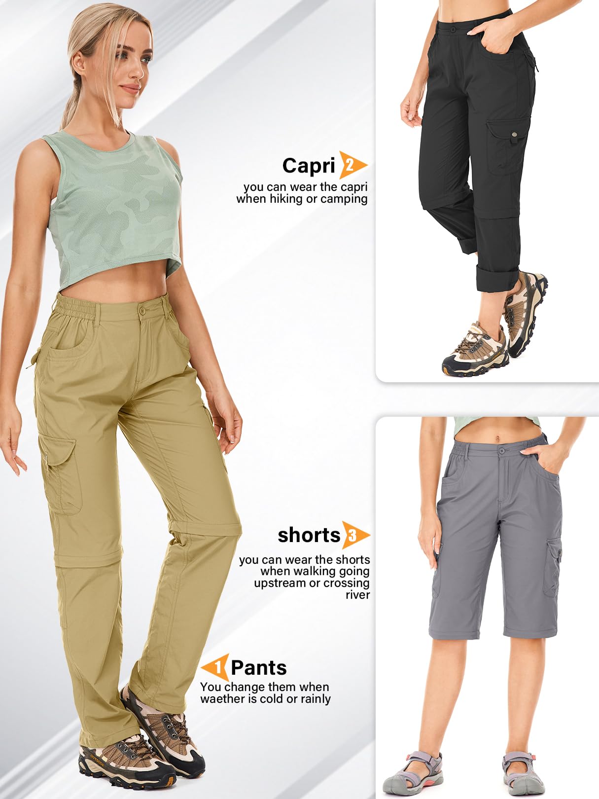 Women's Convertible Hiking Pants - Quick Dry Lightweight Zip-Off Outdoor Pants for Hiking, Fishing, Travel & Safari Adventures | Perfect for Camping, Trekking and Outdoor Activities